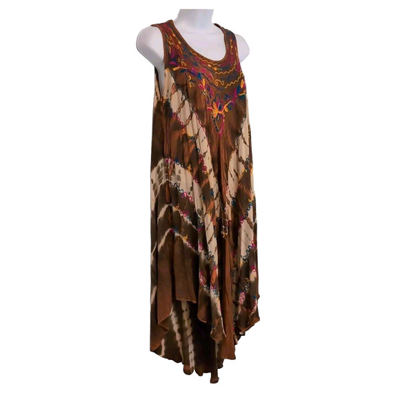 Sante Classics Dress Women's OS One Size Brown Tie Dye Embroidered Festival Boho - Picture 6 of 14